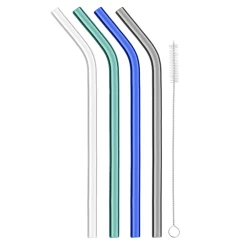 Reusable Glass Straws In Cool Tone (Set Of 4 With Brush)