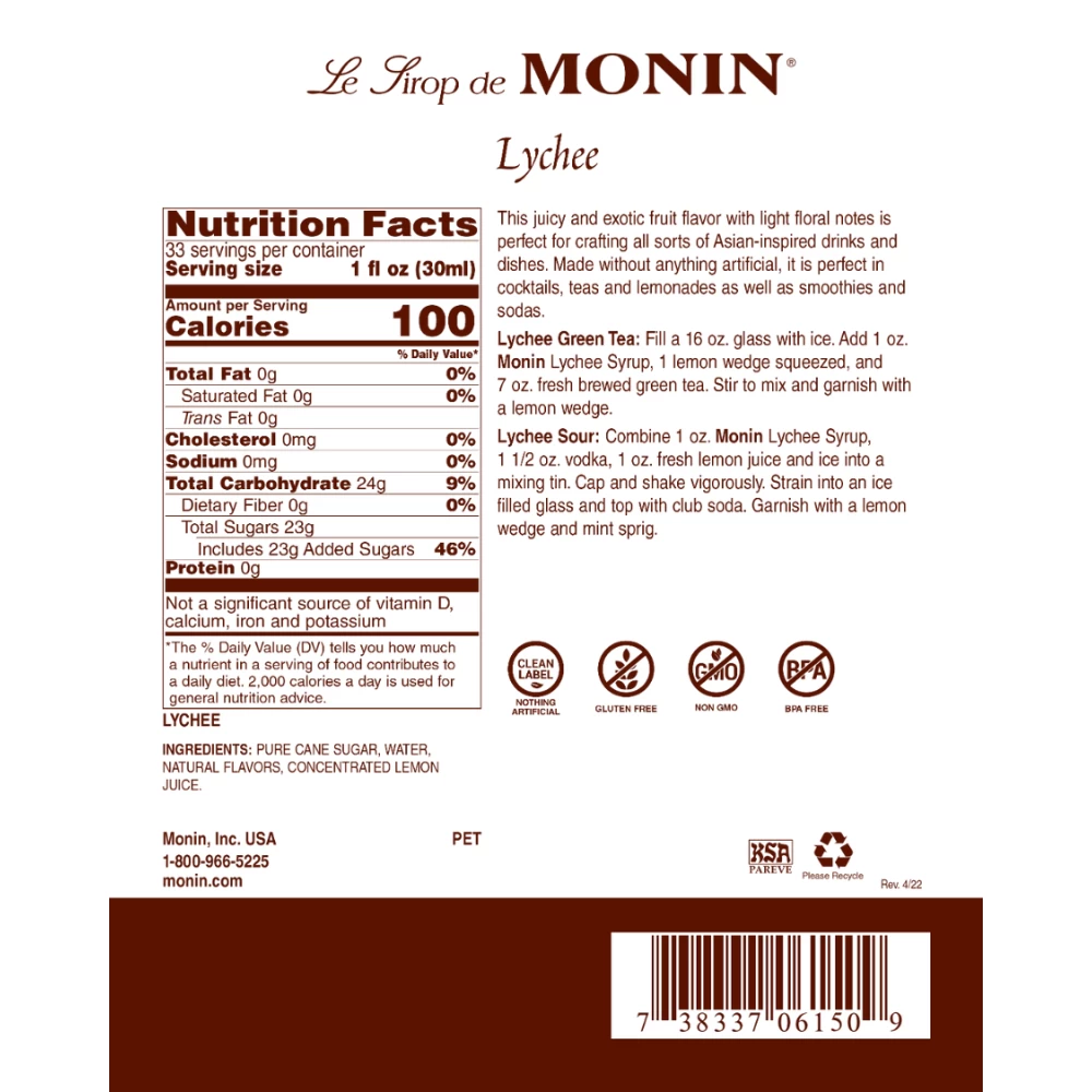 Monin Lychee Syrup 4 Monin Lychee Syrup - Image 2