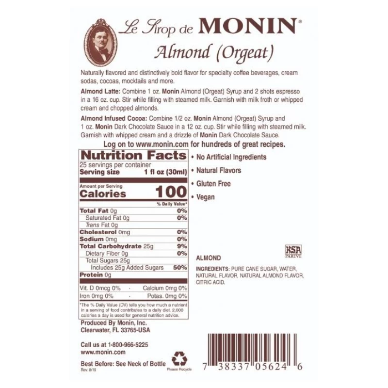 Monin Almond (Orgeat) Syrup 4 Monin Almond (Orgeat) Syrup - Image 2