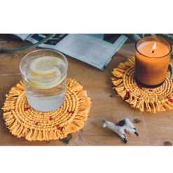 Ochre Macrame Coasters (set Of 4) -Liquor Specialty Store Ochre 2