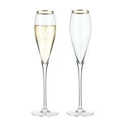 Viski Belmont Gold Rim Crystal Champagne Flutes (Set Of 2)