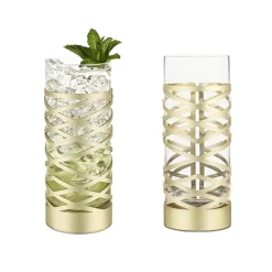 Viski Gold & Crystal Patterned Highball Glasses (set Of 2)