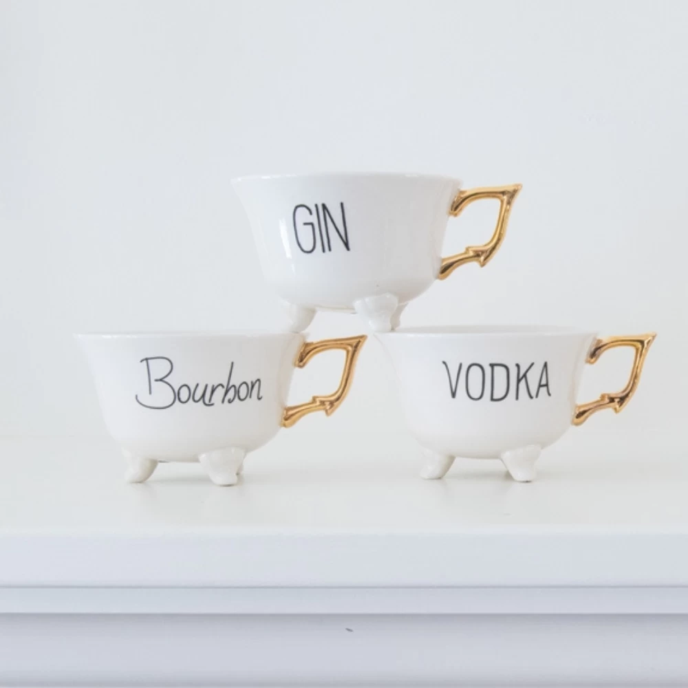 Footed Teacups With Gold Handle 5 Footed Teacups With Gold Handle - Image 3