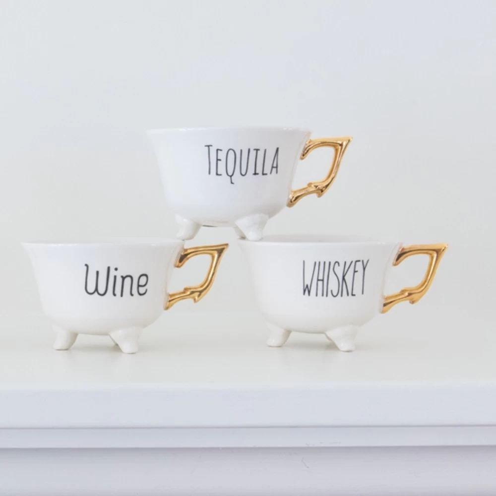 Footed Teacups With Gold Handle 4 Footed Teacups With Gold Handle - Image 2