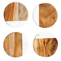 Marble Mango Wood Round Coasters (set Of 4)