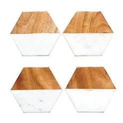 Marble Mango Wood Hexagon Coasters (set Of 4)